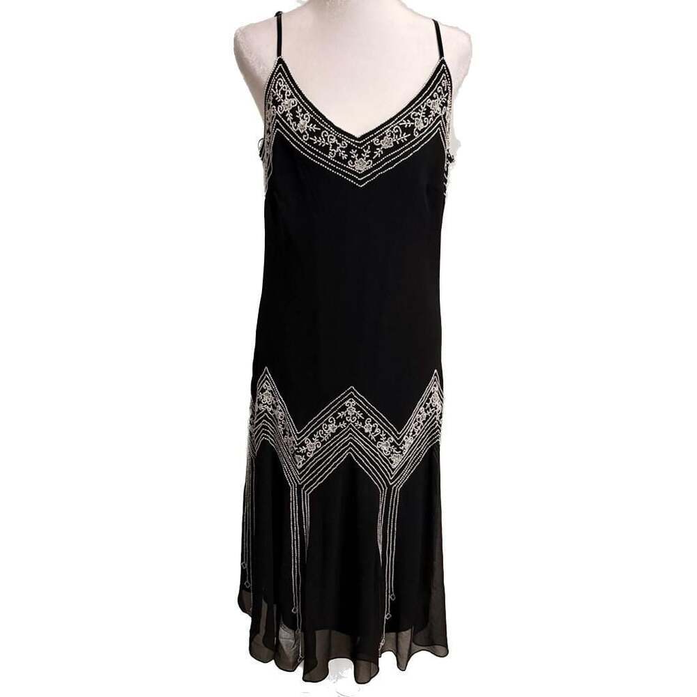 Vintage Y2K Dressbarn Midi Dress Black Beaded Whimsigoth Romantic Fairy Size 12